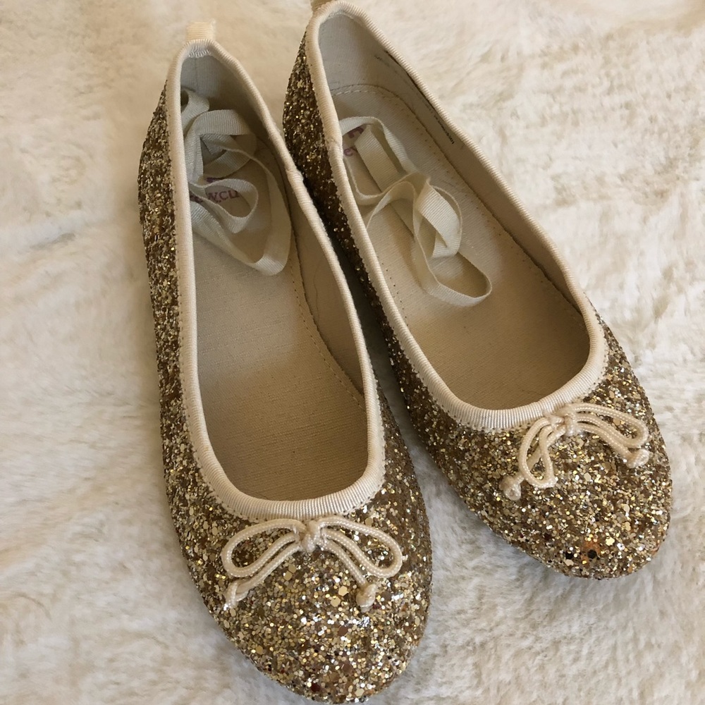 Crewcuts gold glitter flats, Size 2